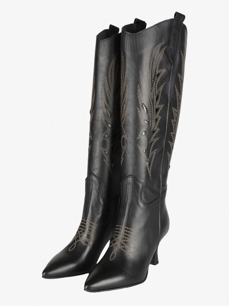 Stivali in pelle donna con tacco - nero