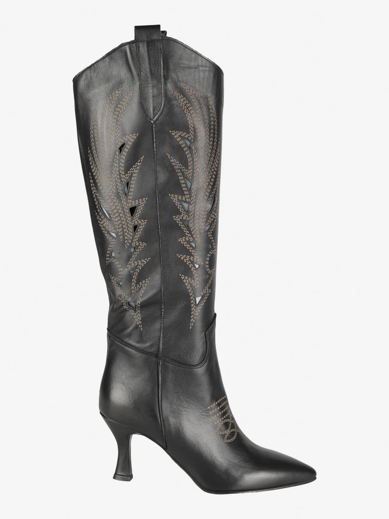 Stivali in pelle donna con tacco - nero
