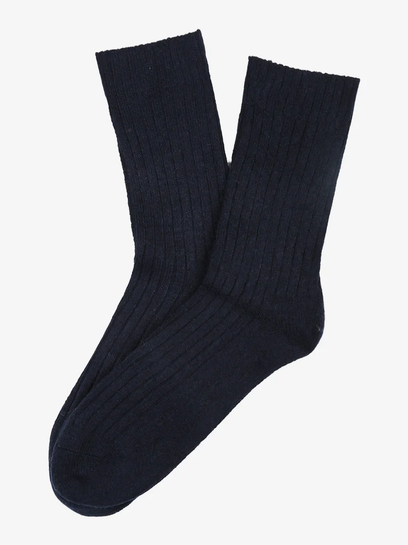 Calze corte donna in misto lana e cashmere a costine - blu scuro