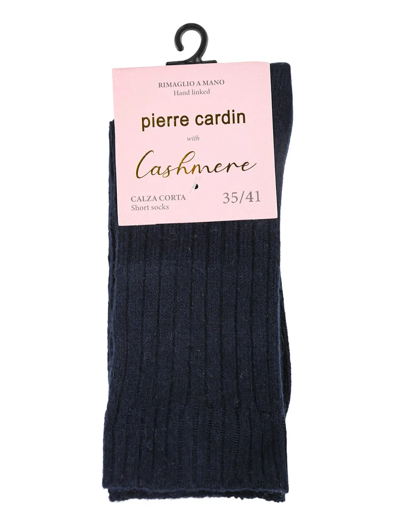 Calze corte donna in misto lana e cashmere a costine - blu scuro
