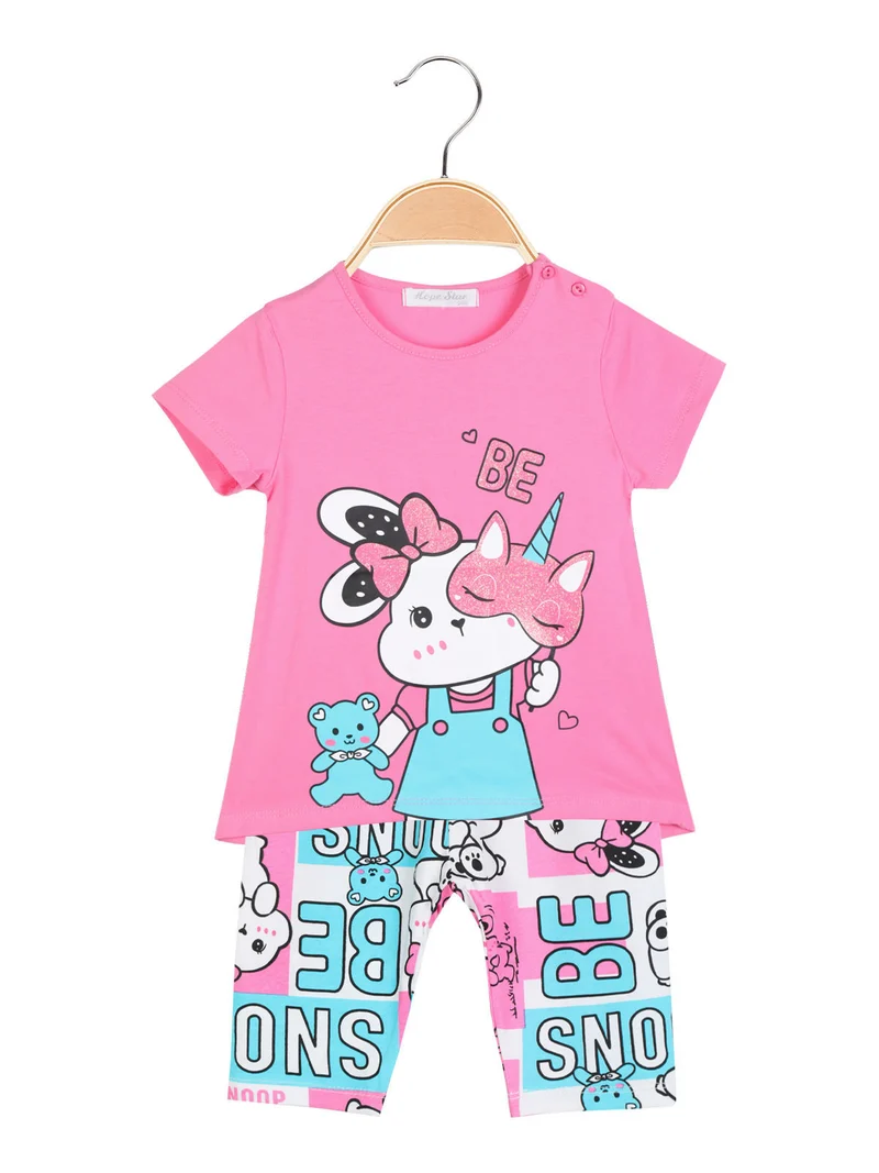 Completo corto in cotone da neonata 2 pezzi - rosa