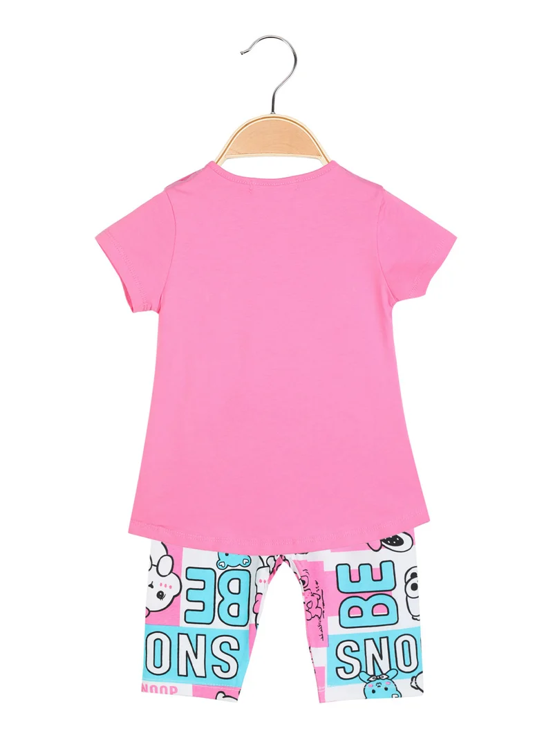 Completo corto in cotone da neonata 2 pezzi - rosa