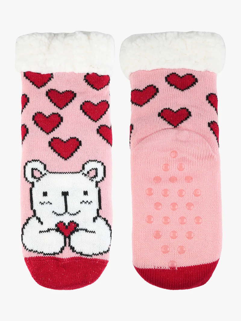Calze antiscivolo da bambina in ecopelo - rosa