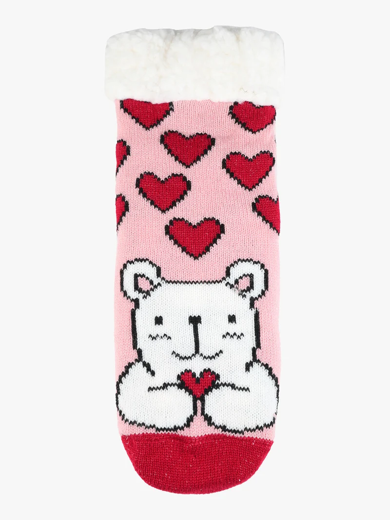 Calze antiscivolo da bambina in ecopelo - rosa