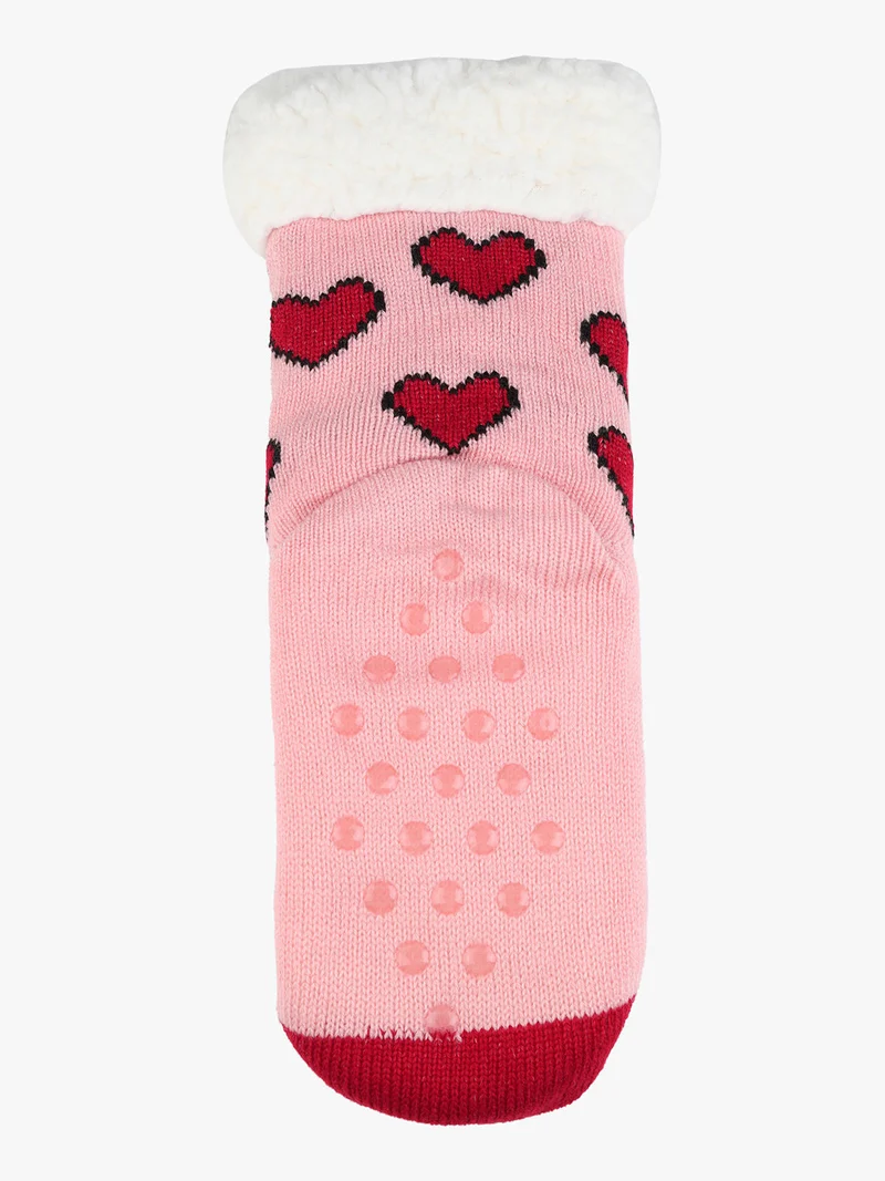 Calze antiscivolo da bambina in ecopelo - rosa