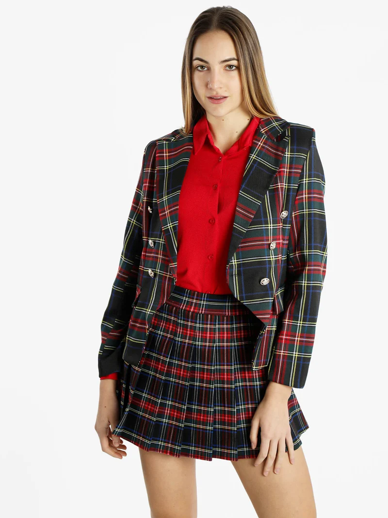 Blazer scozzese da donna a doppiopetto - nero