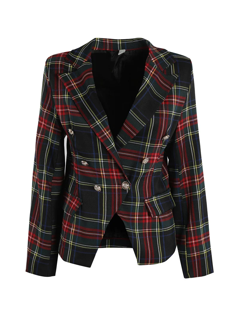 Blazer scozzese da donna a doppiopetto - nero