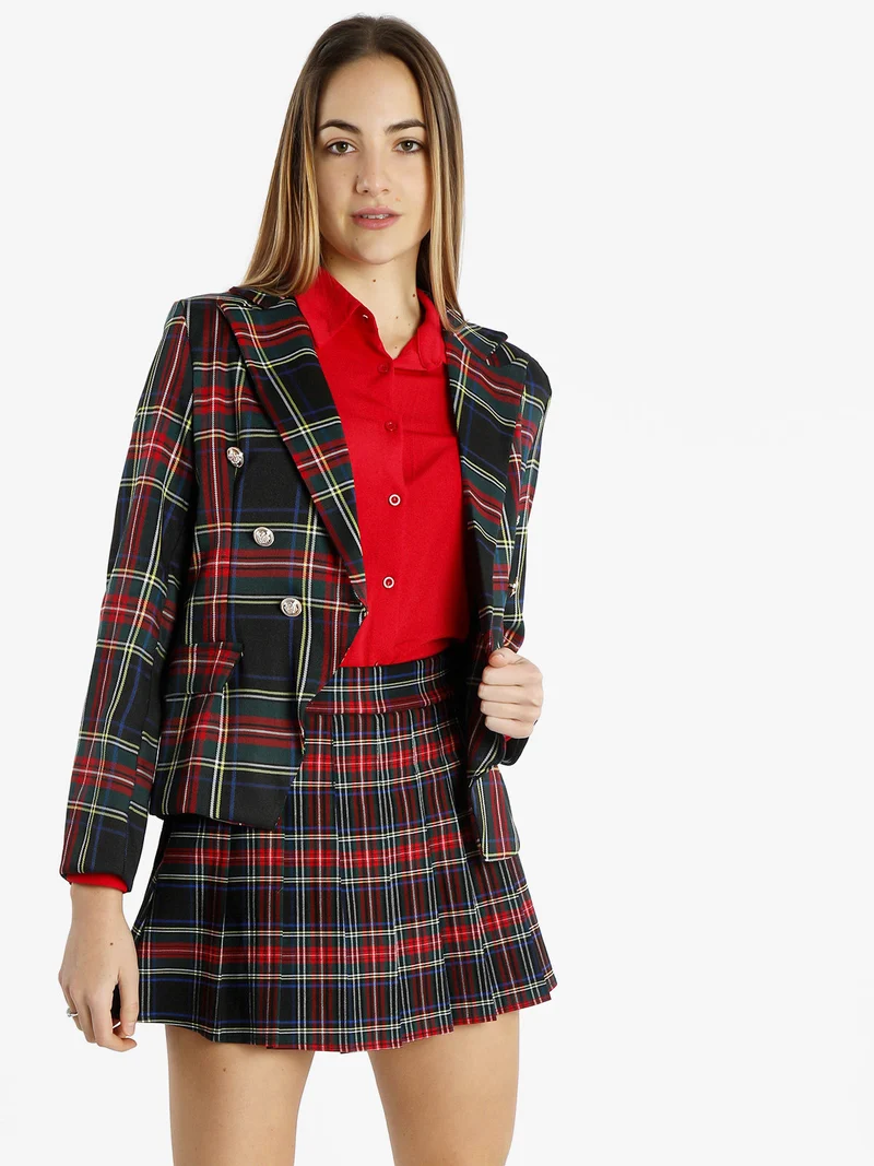 Blazer scozzese da donna a doppiopetto - nero