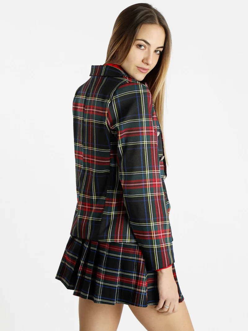 Blazer scozzese da donna a doppiopetto - nero