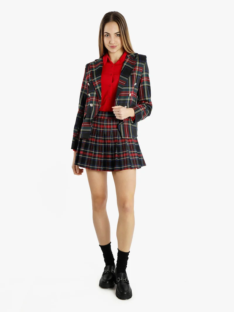 Blazer scozzese da donna a doppiopetto - nero