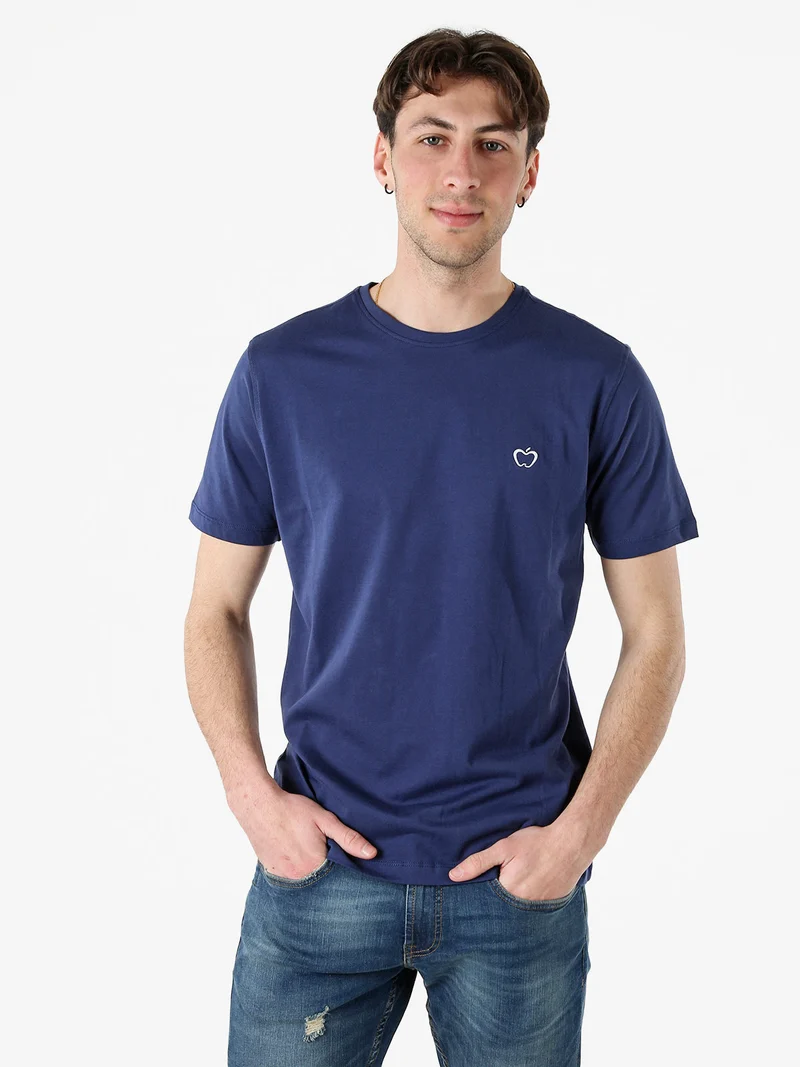 T-shirt girocollo in cotone da uomo con logo - blu