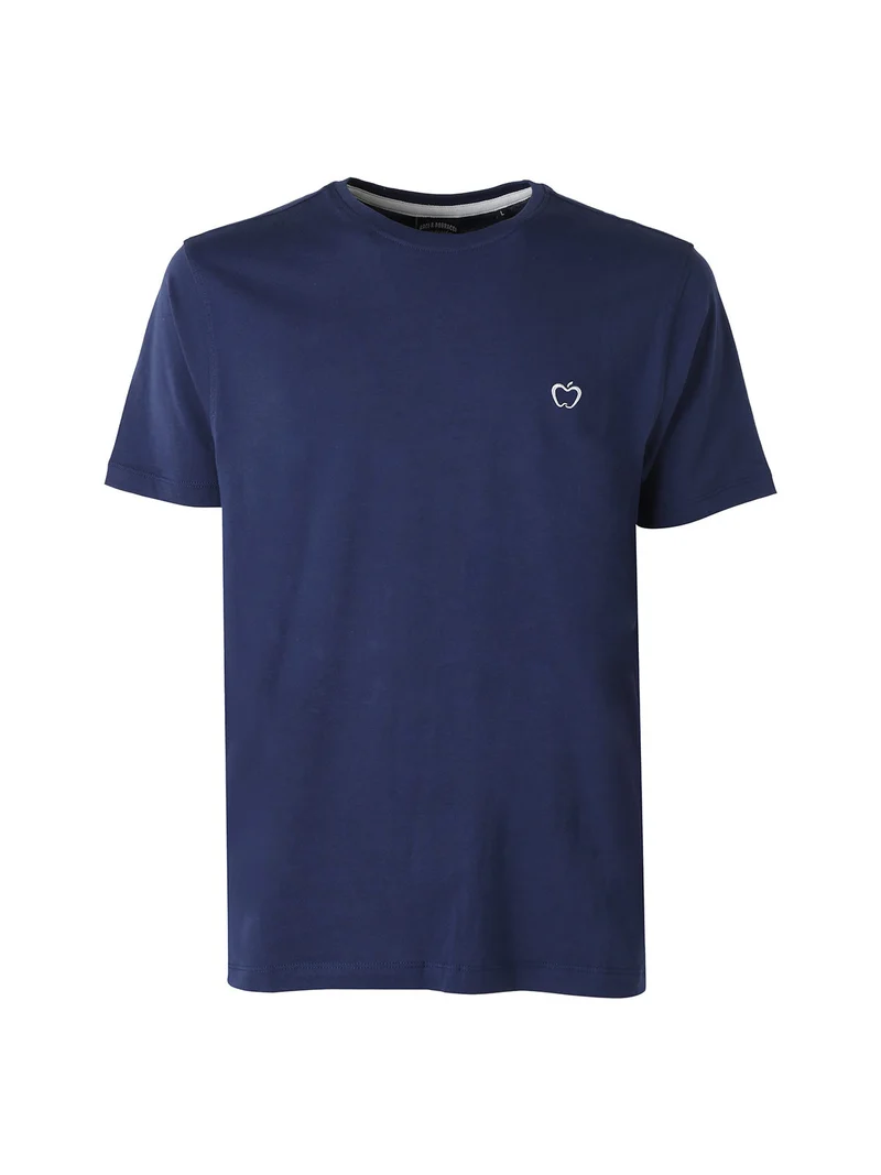 T-shirt girocollo in cotone da uomo con logo - blu