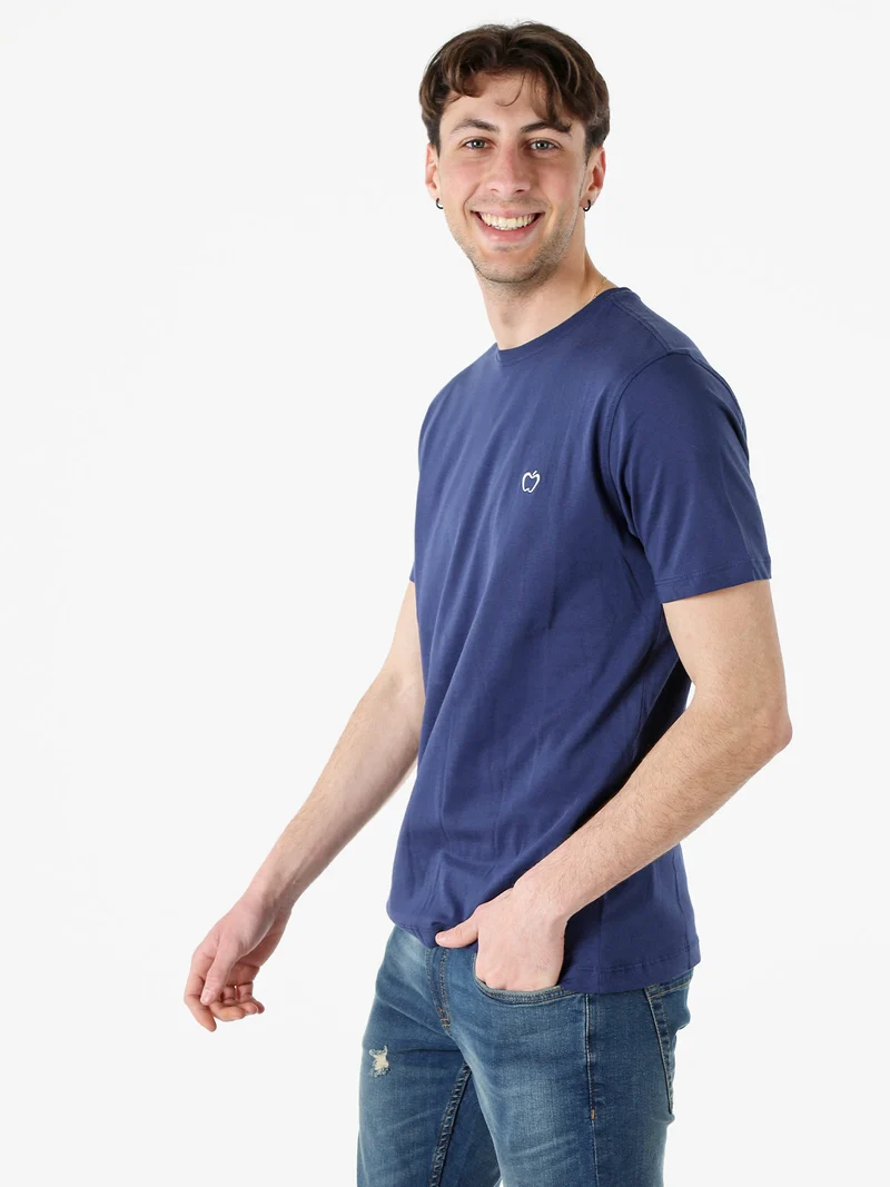 T-shirt girocollo in cotone da uomo con logo - blu