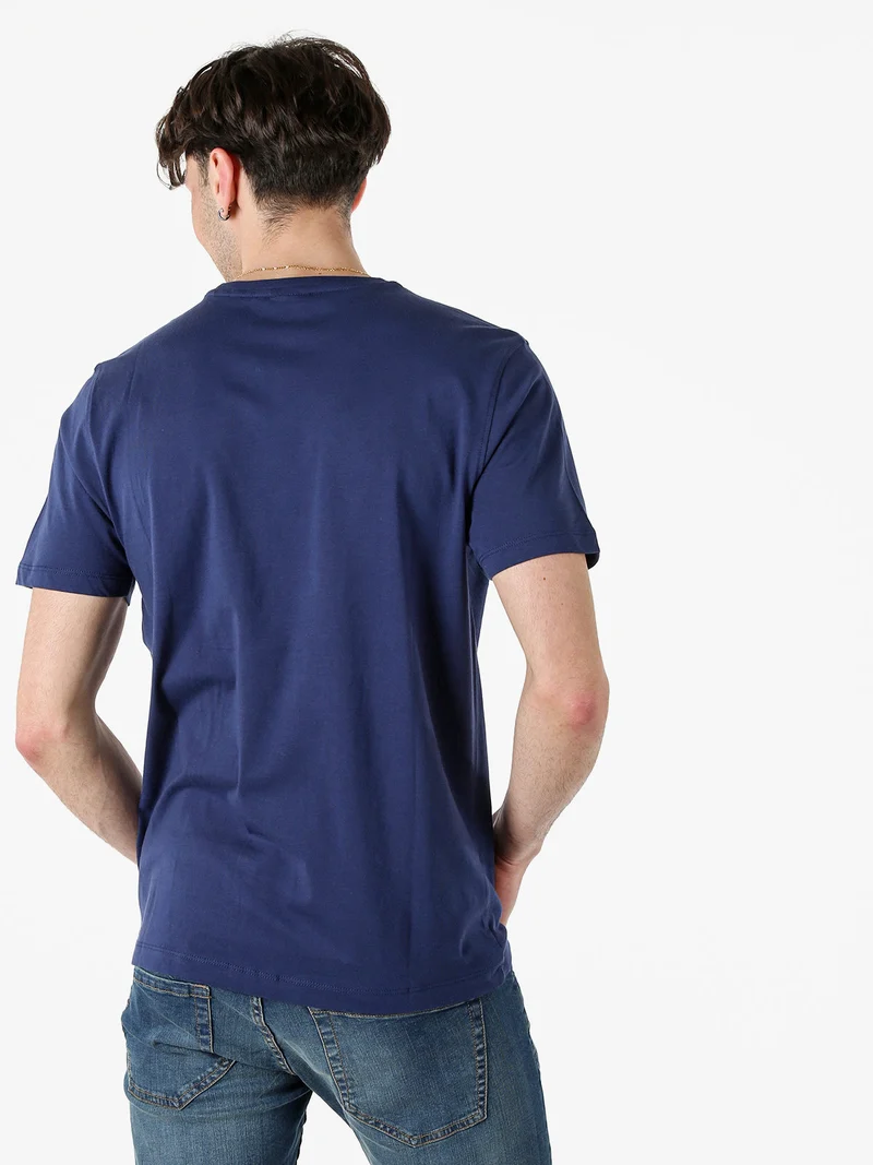 T-shirt girocollo in cotone da uomo con logo - blu
