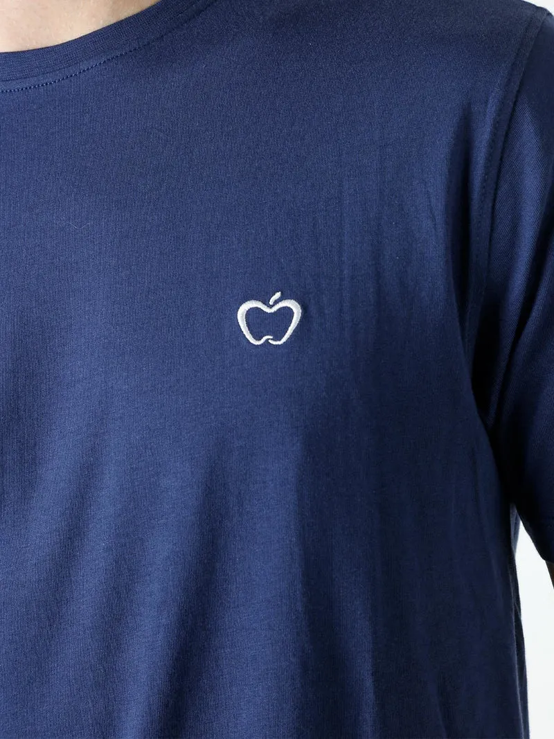T-shirt girocollo in cotone da uomo con logo - blu