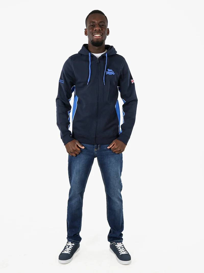 Felpa sportiva da uomo con cappuccio e zip - blu scuro
