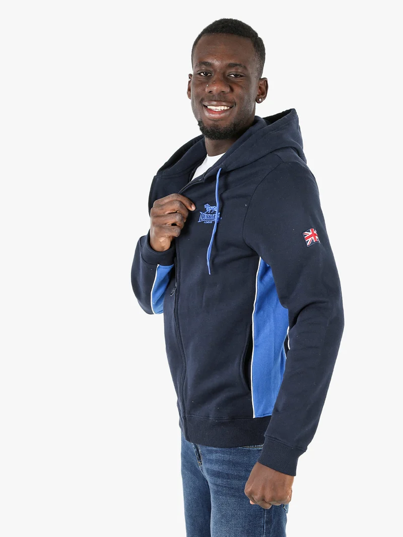 Felpa sportiva da uomo con cappuccio e zip - blu scuro