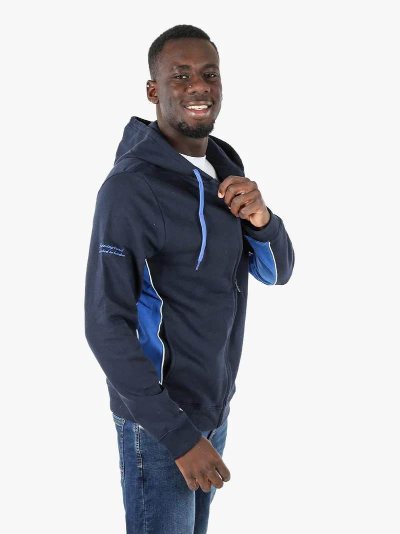 Felpa sportiva da uomo con cappuccio e zip - blu scuro