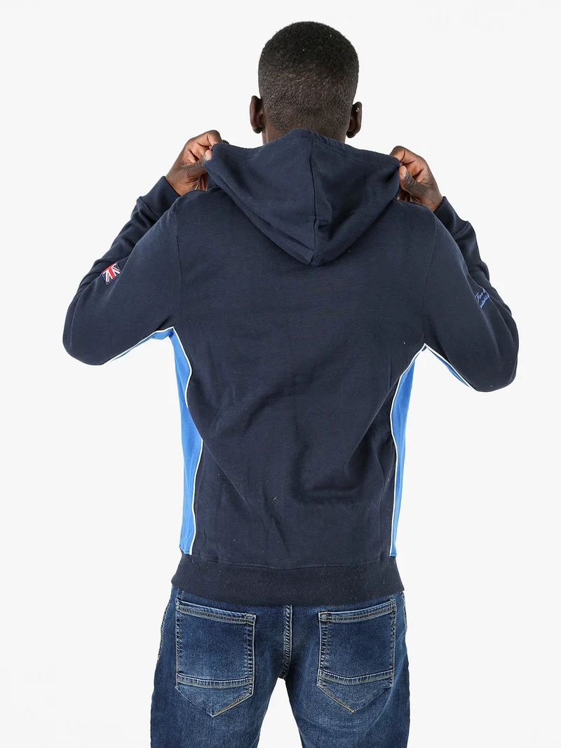 Felpa sportiva da uomo con cappuccio e zip - blu scuro