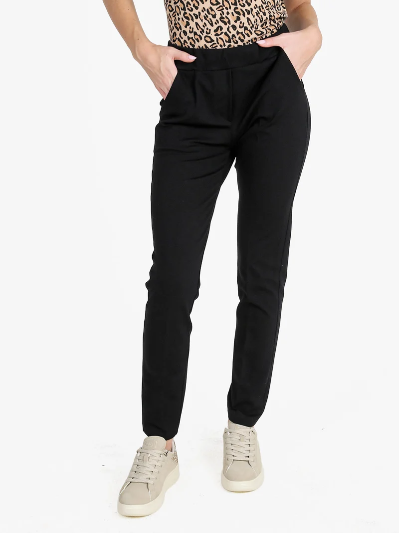 Pantaloni donna a sigaretta con elastico in vita - nero