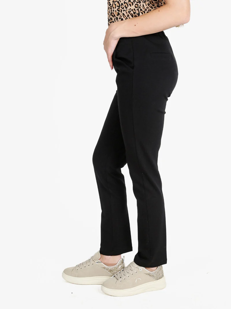 Pantaloni donna a sigaretta con elastico in vita - nero
