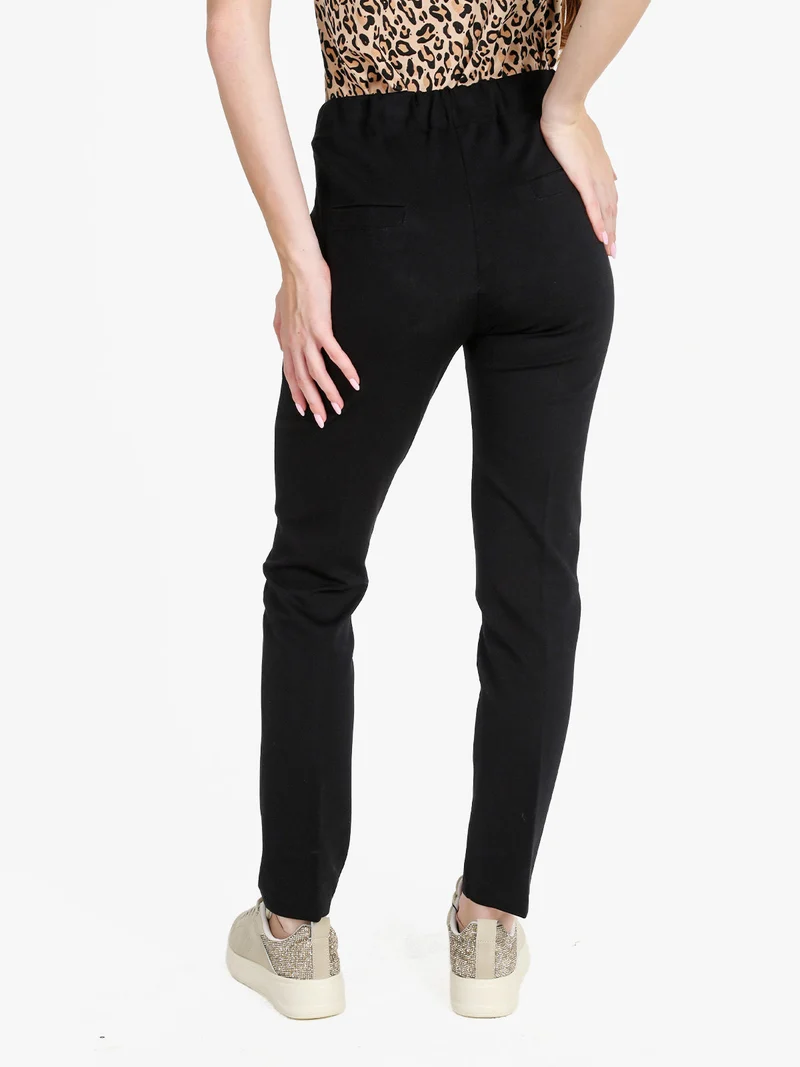 Pantaloni donna a sigaretta con elastico in vita - nero