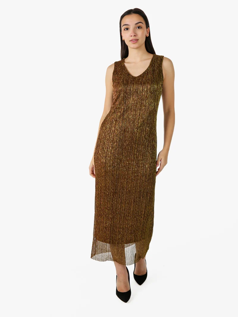 Abito lungo da donna in lurex senza maniche - oro