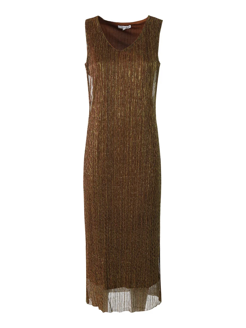 Abito lungo da donna in lurex senza maniche - oro