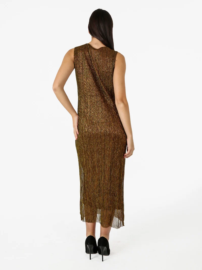 Abito lungo da donna in lurex senza maniche - oro