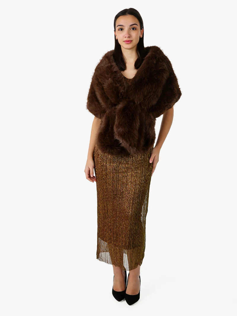 Abito lungo da donna in lurex senza maniche - oro