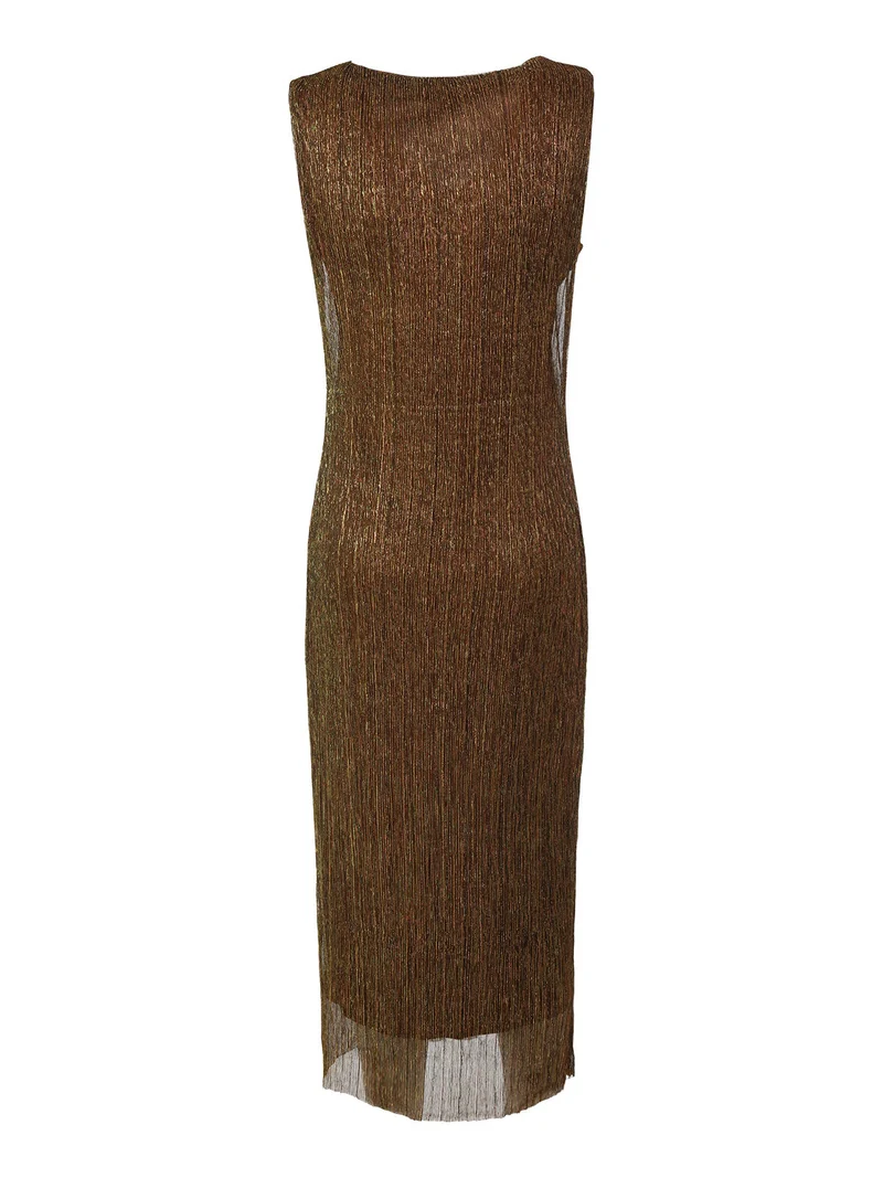 Abito lungo da donna in lurex senza maniche - oro