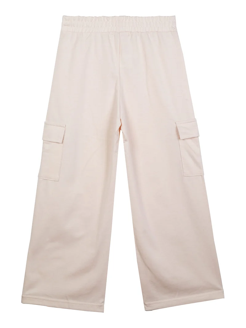 Pantaloni da bambina a gamba larga con tasconi - beige