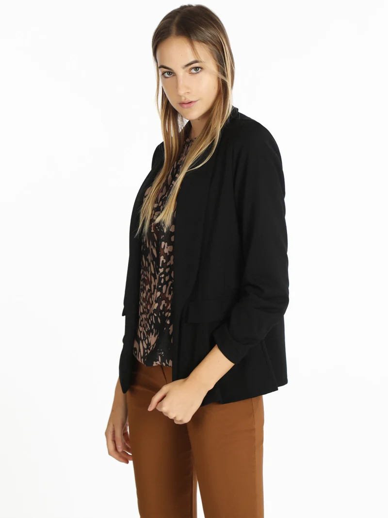 Blazer donna tinta unita senza chiusura - nero