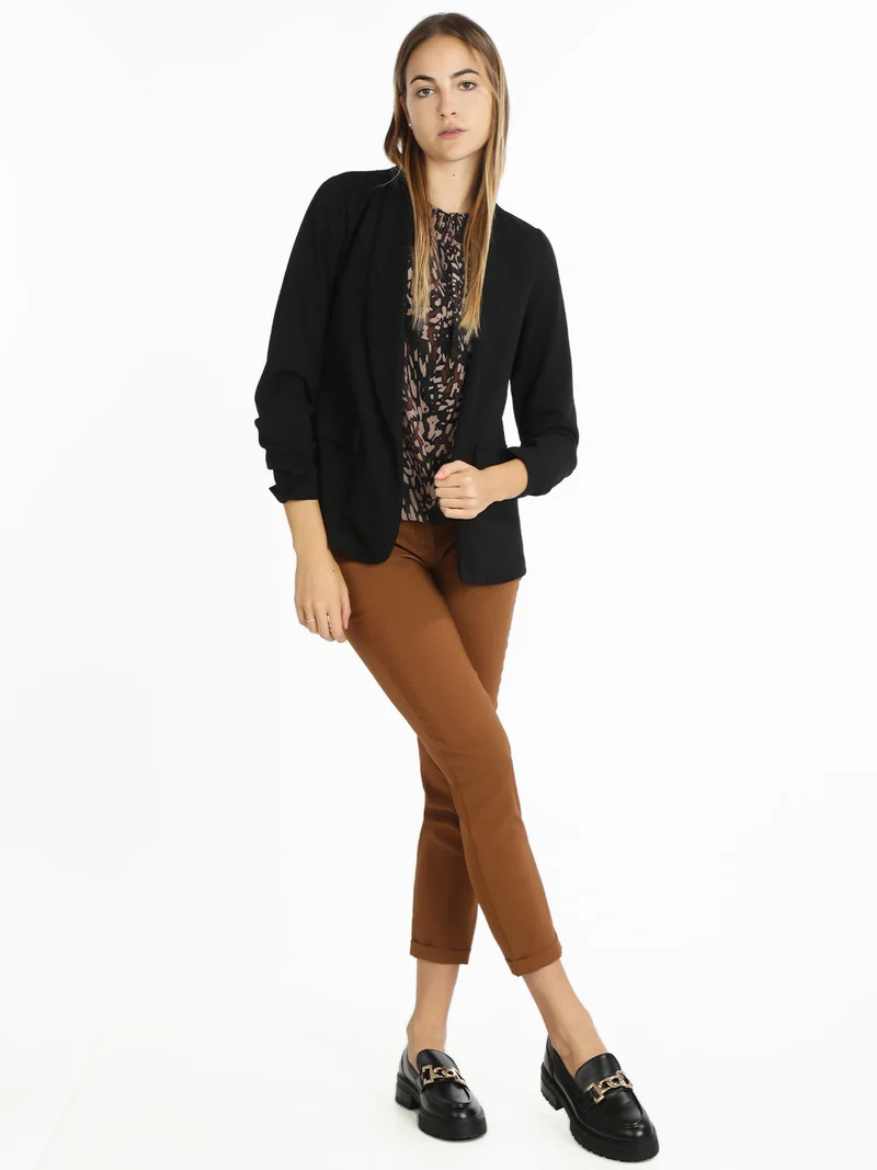 Blazer donna tinta unita senza chiusura - nero