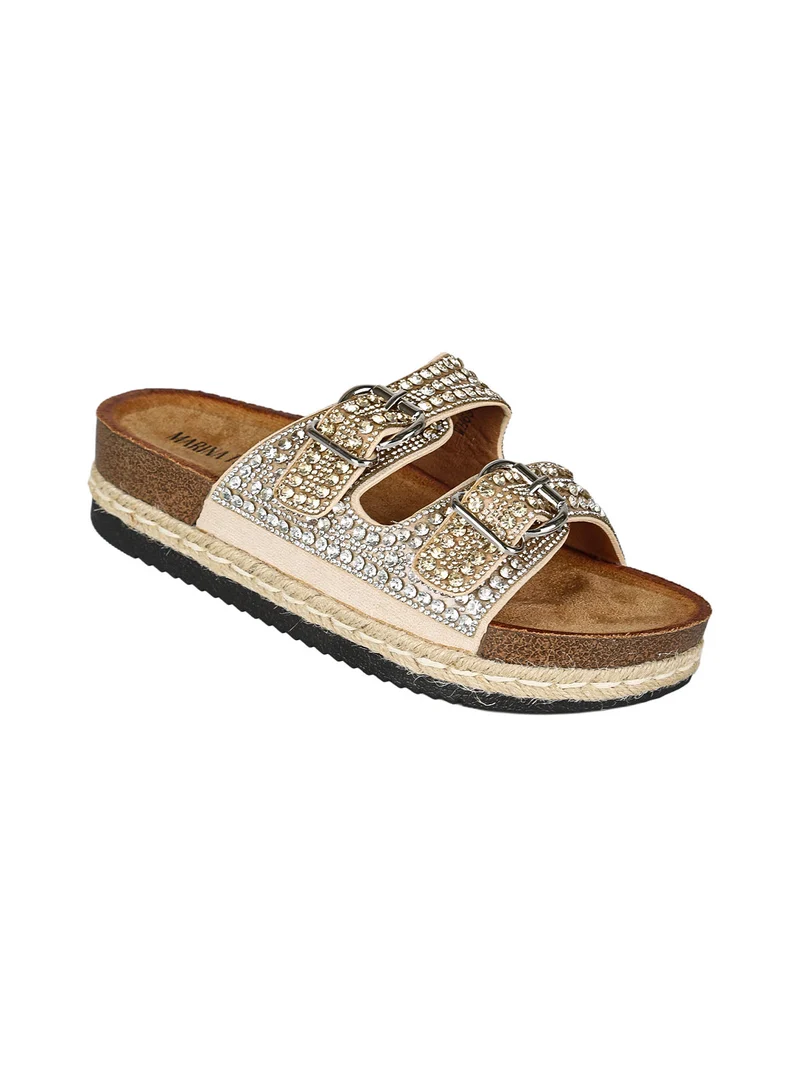 Ciabatte donna gioiello con doppia fibbia e platform - beige