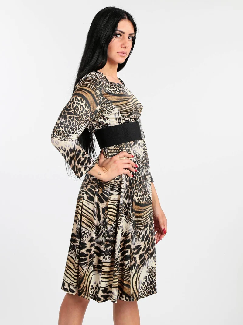 Vestito leopardato manica a 3/4 - giallo