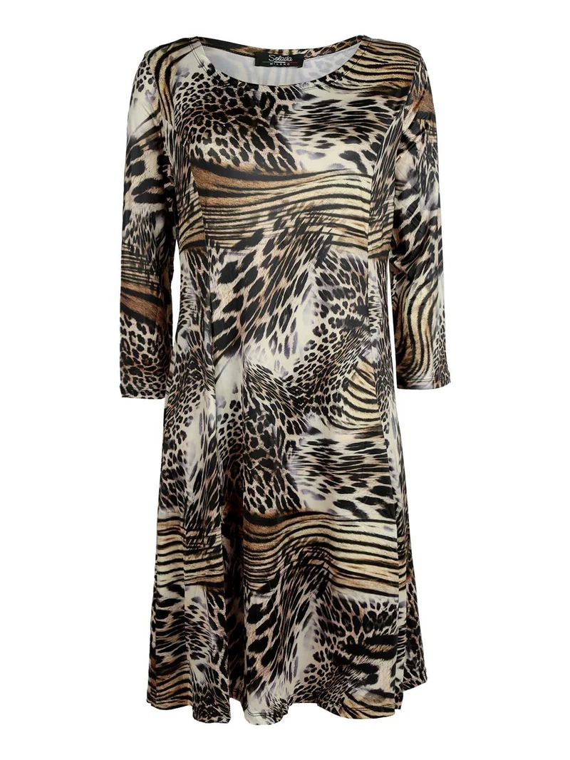 Vestito leopardato manica a 3/4 - giallo