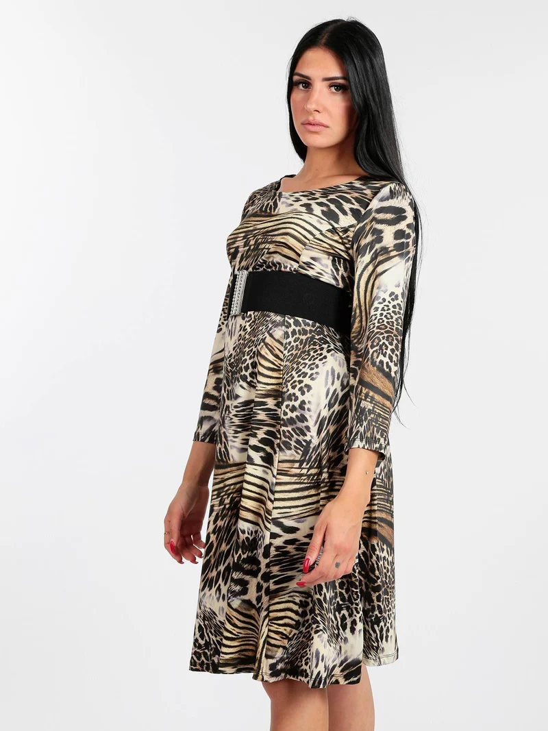 Vestito leopardato manica a 3/4 - giallo