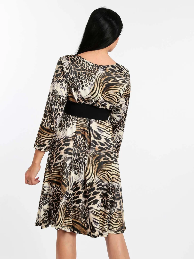 Vestito leopardato manica a 3/4 - giallo