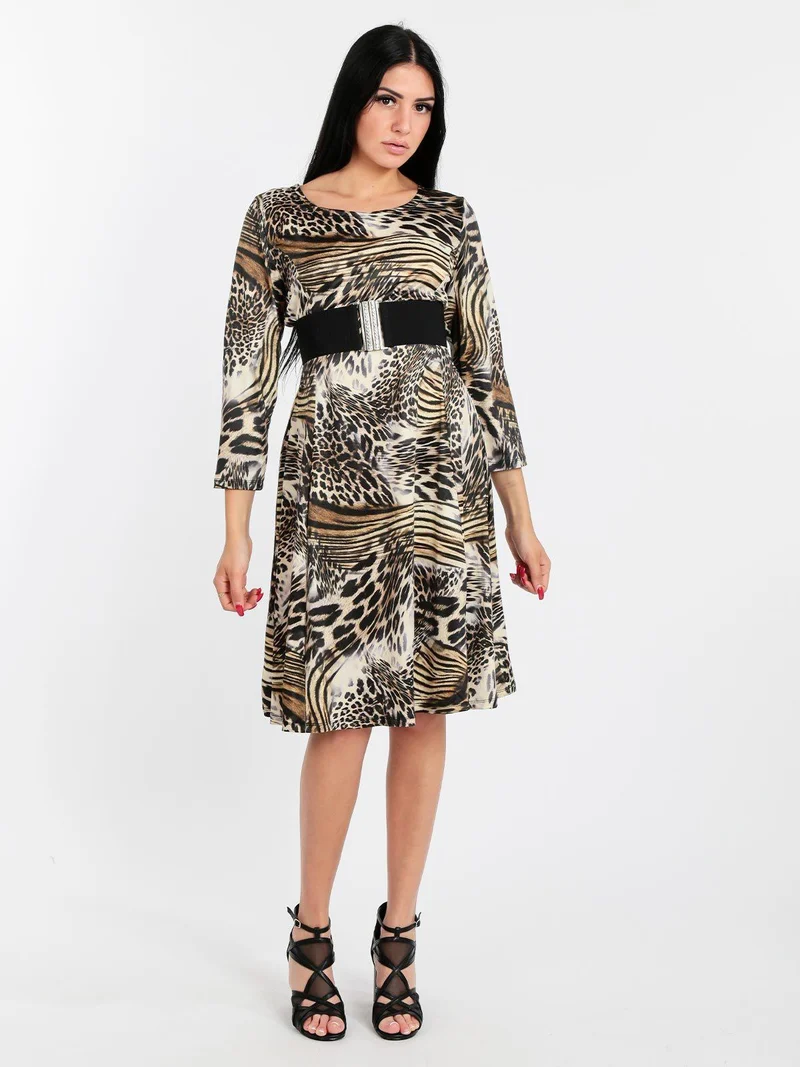 Vestito leopardato manica a 3/4 - giallo