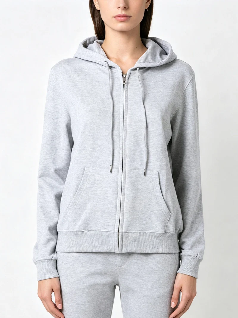 Felpa da donna con cappuccio e zip intera - grigio