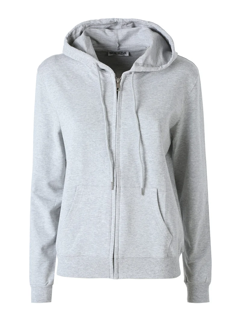Felpa da donna con cappuccio e zip intera - grigio