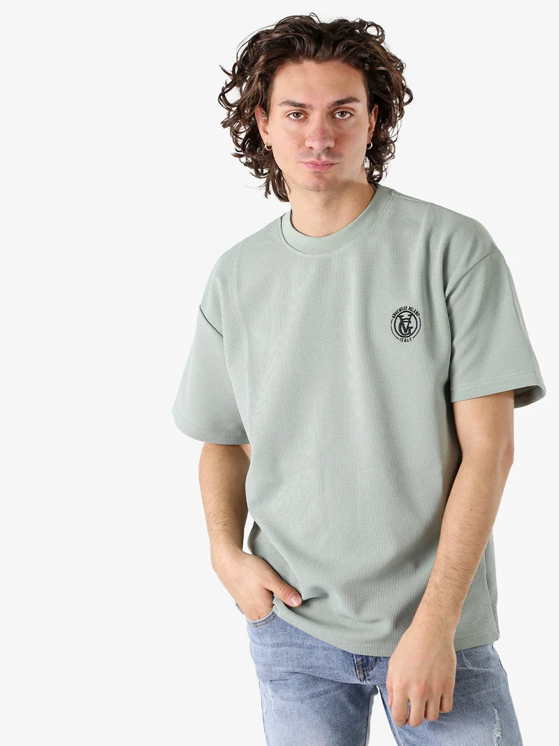 T-shirt girocollo da uomo a nido d'ape - acqua marina