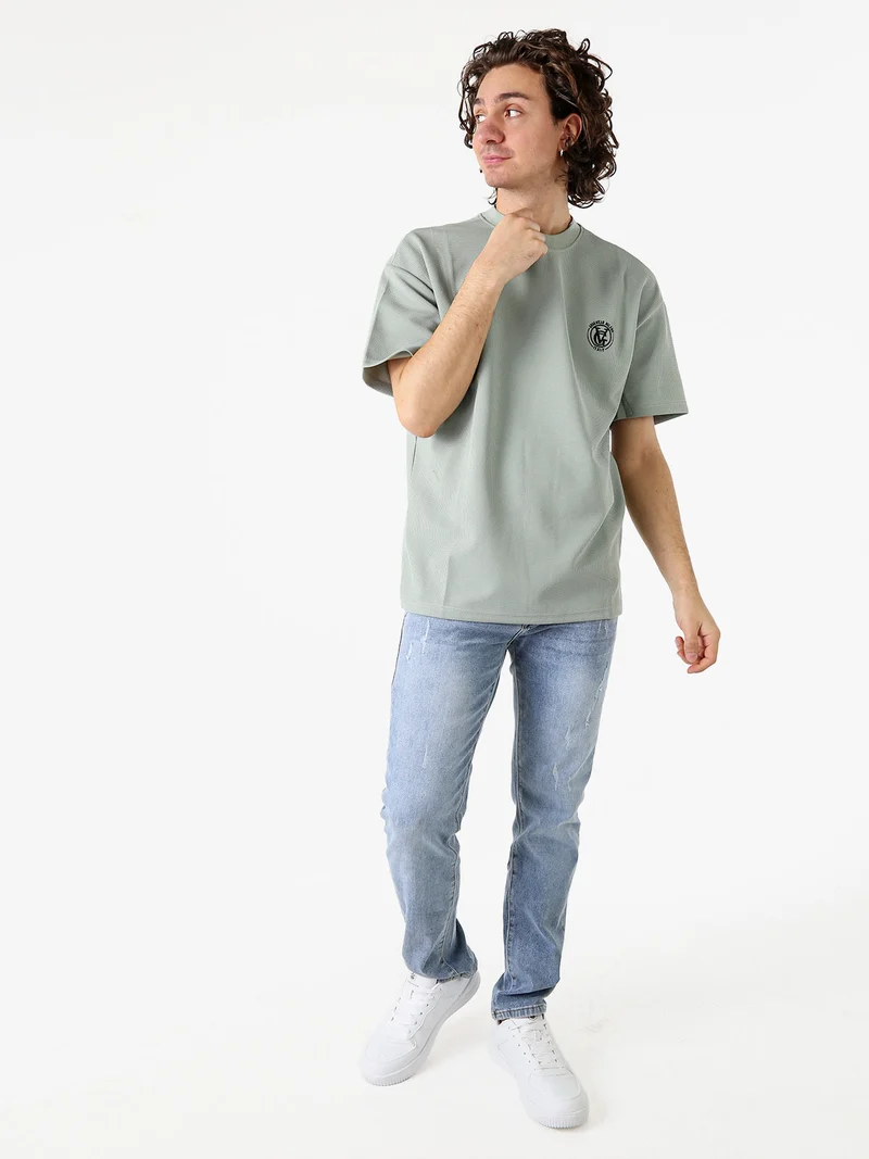 T-shirt girocollo da uomo a nido d'ape - acqua marina