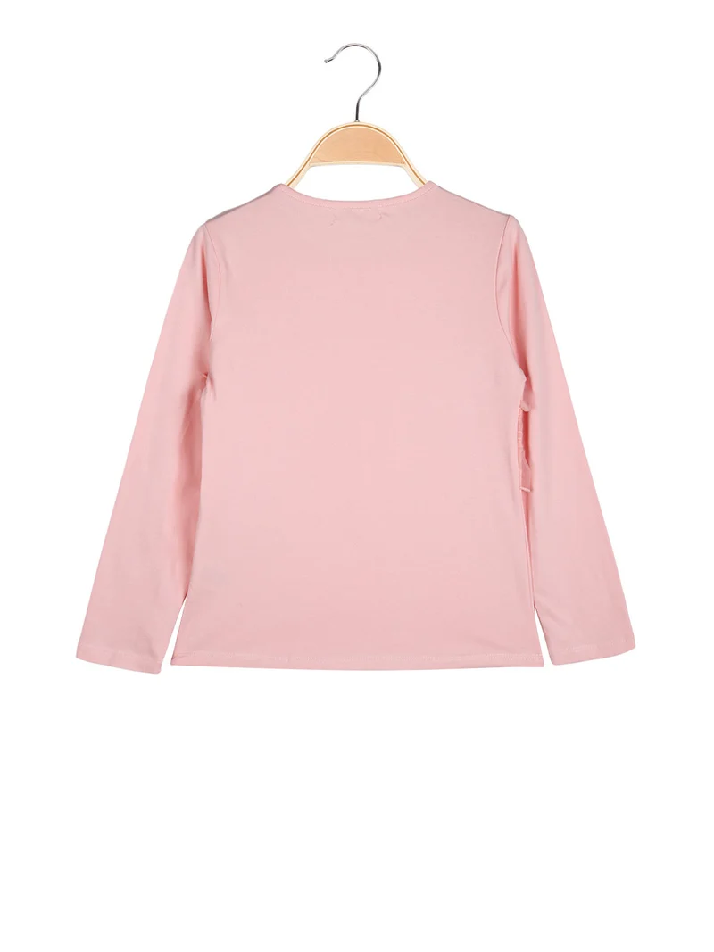 T-shirt da bambina a maniche lunghe con tulle e strass - rosa