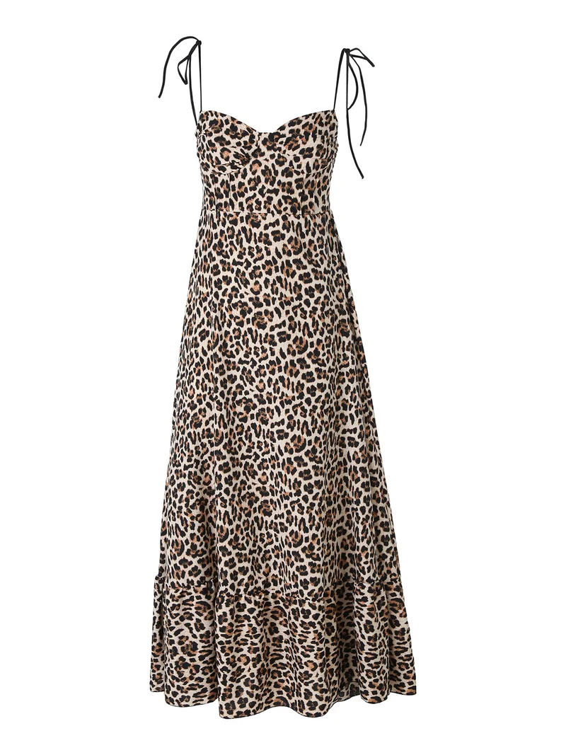 Abito donna animalier con spalline sottili annodate - multicolore