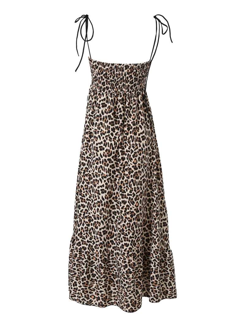 Abito donna animalier con spalline sottili annodate - multicolore