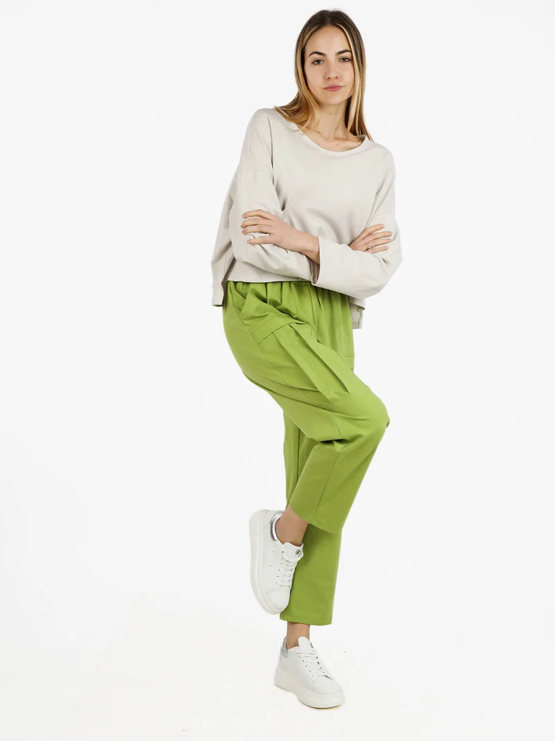 T-shirt cropped da donna con tasca - beige