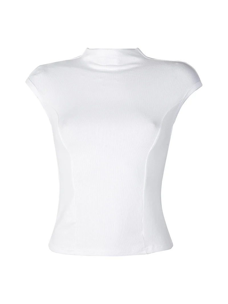 Top donna a costine senza maniche - bianco
