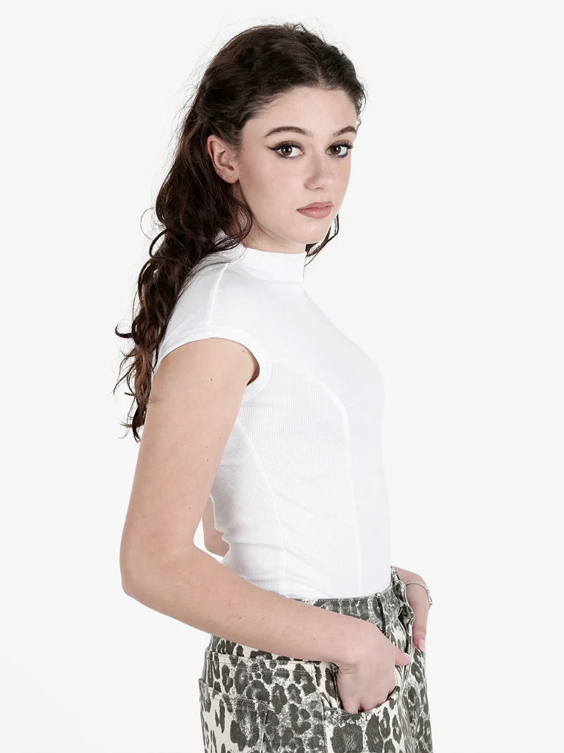 Top donna a costine senza maniche - bianco
